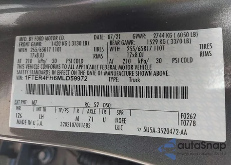 2021 Ford Ranger Xlt z USA, uszkodzony, nr VIN 1FTER4FH6MLD59972